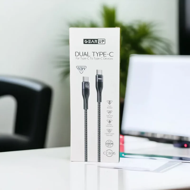 GearUP  CC6015 Type-C to C 60W PD Fast Charging & Data Cable – 1.5m