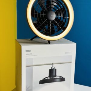 JISULIFE FA17 Rechargeable Fan with LED Light and Table Tripod- Black Color